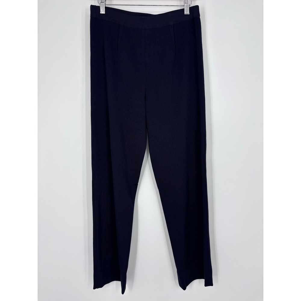 Exclusively Misook Vintage Knit Straight Leg Pants Women Small Navy Blue Career